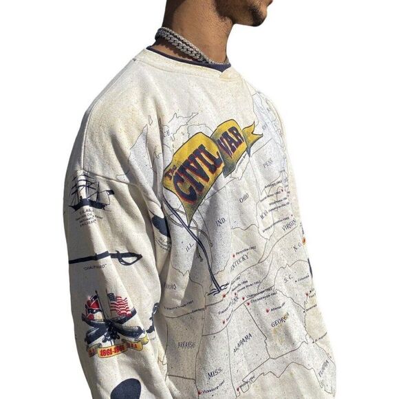 Vintage 90s Civil War Cream Sweatshirt Crewneck Size L - Picture 1 of 8
